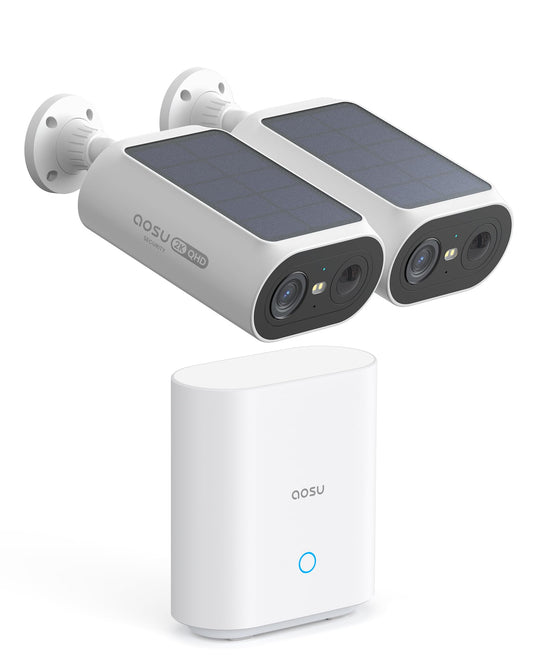 aosu Solar Security Cameras Wireless Outdoor, 2Mins DIY Installation, No Subscription Required Cameras for Home Security System, Local Storage, 2K