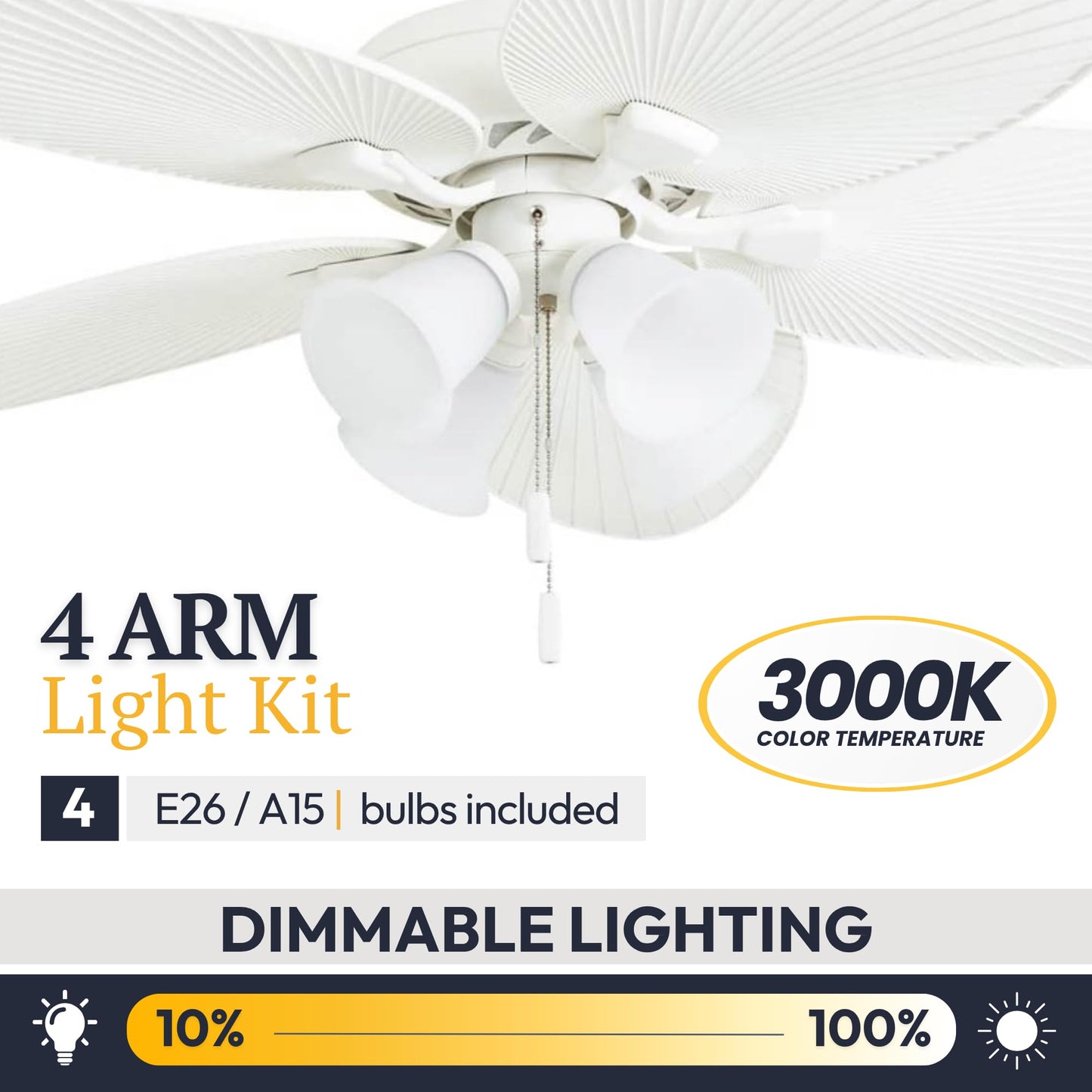 Prominence Home Ceiling Fans Palm Lake, 52 Inch Tropical Indoor Outdoor Ceiling Fan with Light, Pull Chain, Three Mounting Options, 5 Palm Leaf