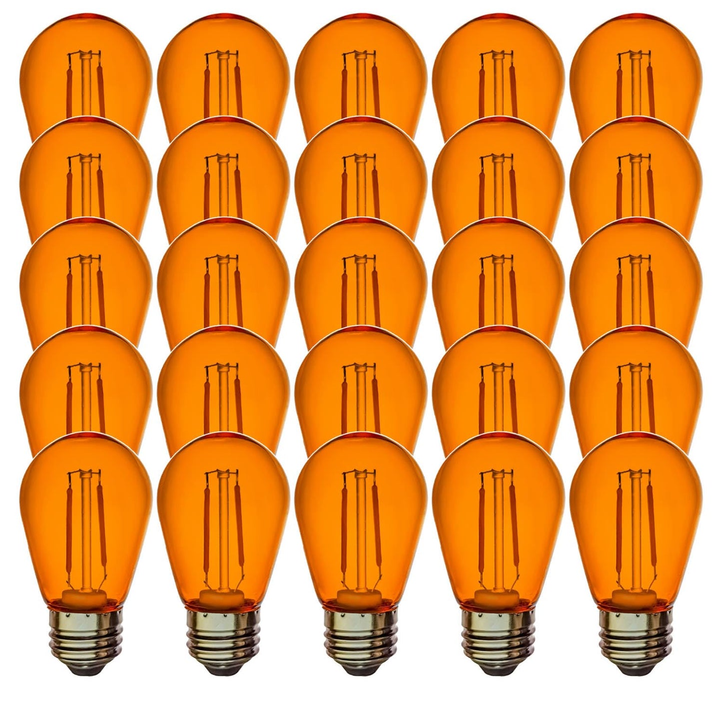 EZLS S14 Amber Colored LED Filament Plastic Bulbs Box of 25