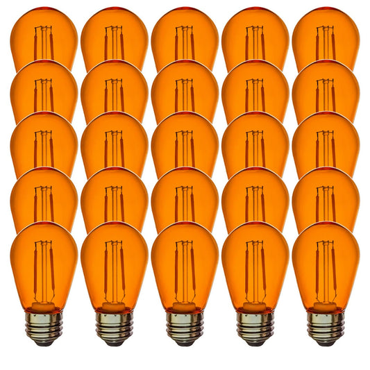 EZLS S14 Amber Colored LED Filament Plastic Bulbs Box of 25