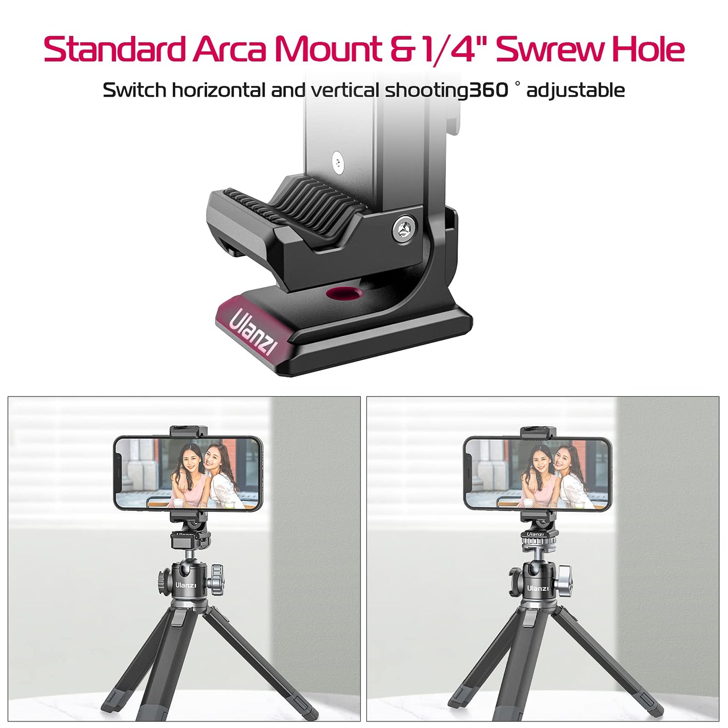 Metal Phone Tripod Mount 3 Cold Shoes & Arca Port, 360° Smartphone Tripod Adapter for iPhone 17 16 15 Cell Phone Stand Holder for Desktop Video Live