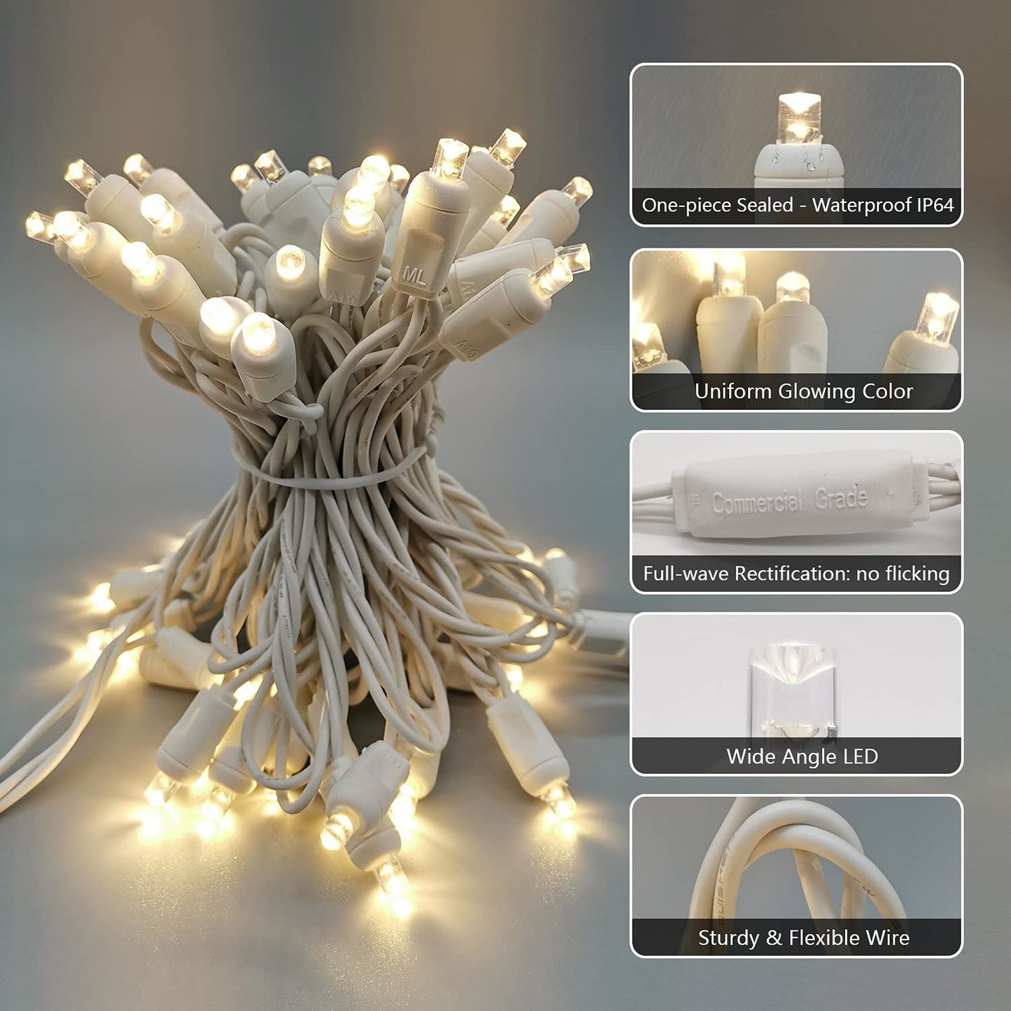 Yirunfa Christmas Lights 50 LED 17FT Commercial Mini LED String Lights, 120V UL, White Wire Xmas Lights for Indoor & Outdoor Use, Holiday Party
