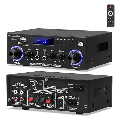 Beffkkip Amp10 Amplifier Home Audio,400W Power Amplifier 2 Channel Stereo Receiver with Bluetooth 5.0,Active Subwoofer Output, FM Radio, USB/SD/AUX