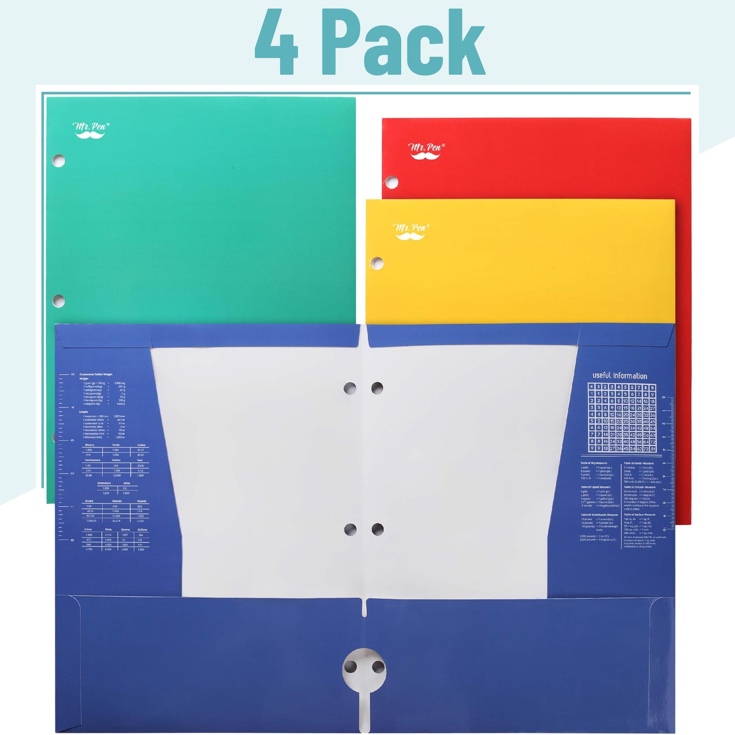 Mr. Pen- 4-Pocket Folders, 4 Pack, 12.5" x 9.5", Vibrant Colors | Tear-Resistant Paper Folders with Pockets 3 Holes Punched, High Capacity