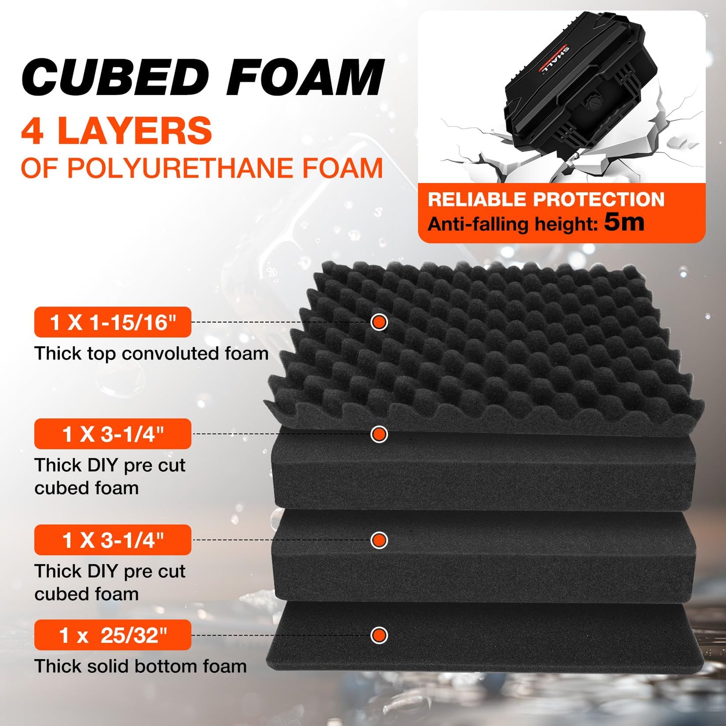 SHALL Hard Case, Cyberdeck Case, IP67 Waterproof Protective Camera Case with Customizable Foam, Protection for Camera, Drones, Lens, Equipment