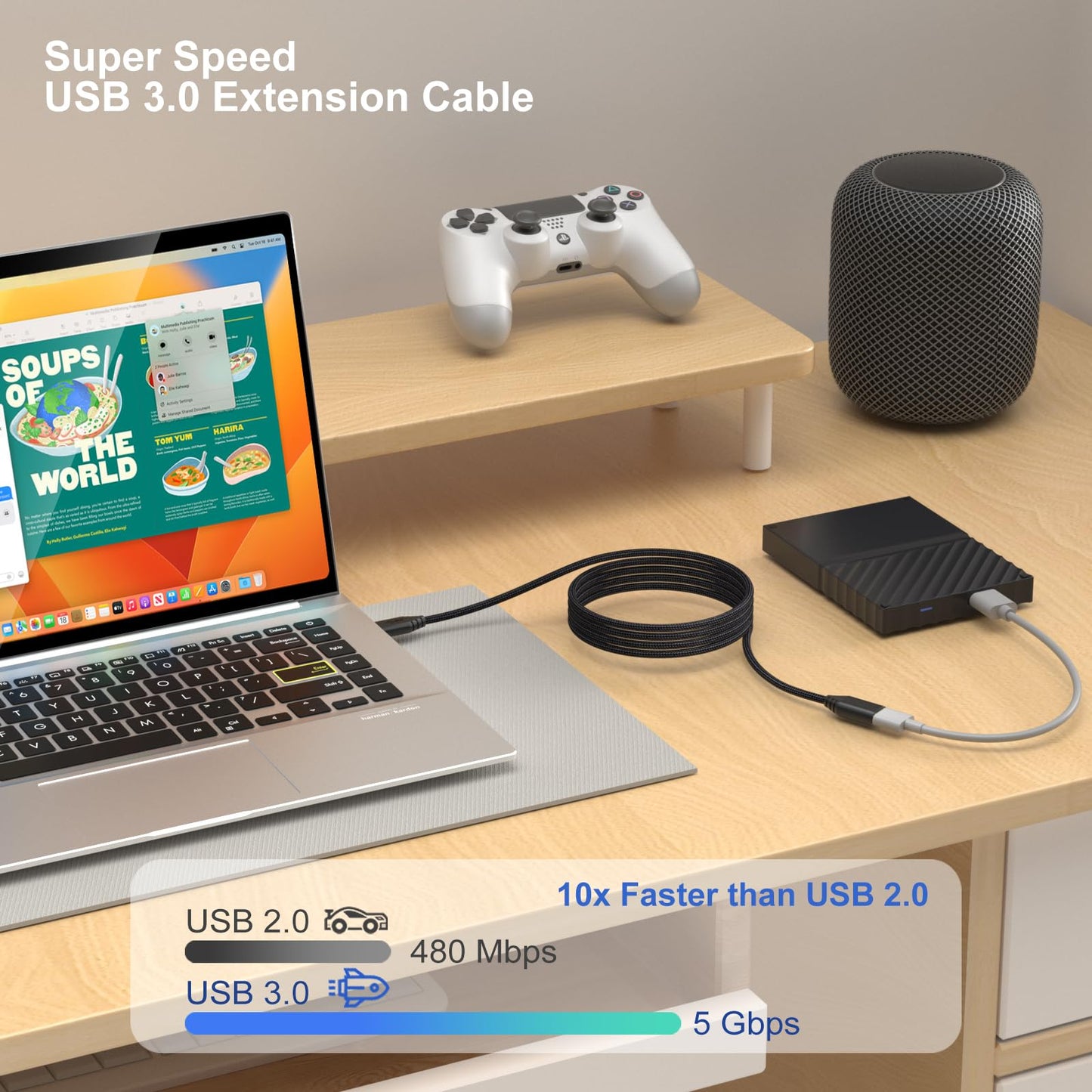 Besgoods USB 3.0 Extension Cable, 4Pack [6ft] USB A Male to Female Braided Extender Cord 5Gbps Fast Data Transfer for Hard Drive, Keyboard, Mouse