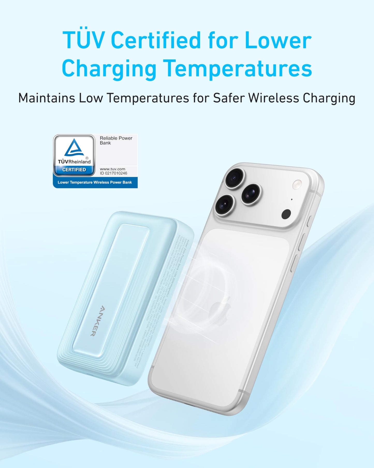 Anker Zolo Magnetic Power Bank, Compact 10,000mAh Wireless Portable Charger with 30W Max Fast Charging, Skin-Friendly and Durable Battery Pack,