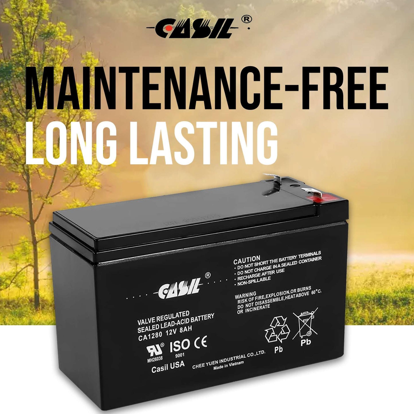 Casil CA1280 12V 8Ah SLA AGM Rechargeable Battery - Replacement for Duracell DURA12-8F 12V 8Ah - Sealed Lead Acid Battery for Alarm Systems, UPS…