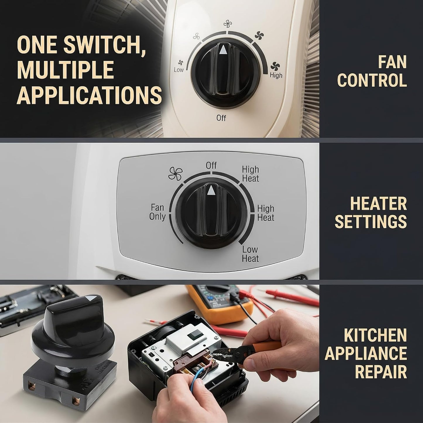 1 Pc Black Fan Rotary Switch 4 Position 3 Speed Selector Switch Governor with Button Fan Spee Governor Fan Isolator Switch and Professional Ceiling
