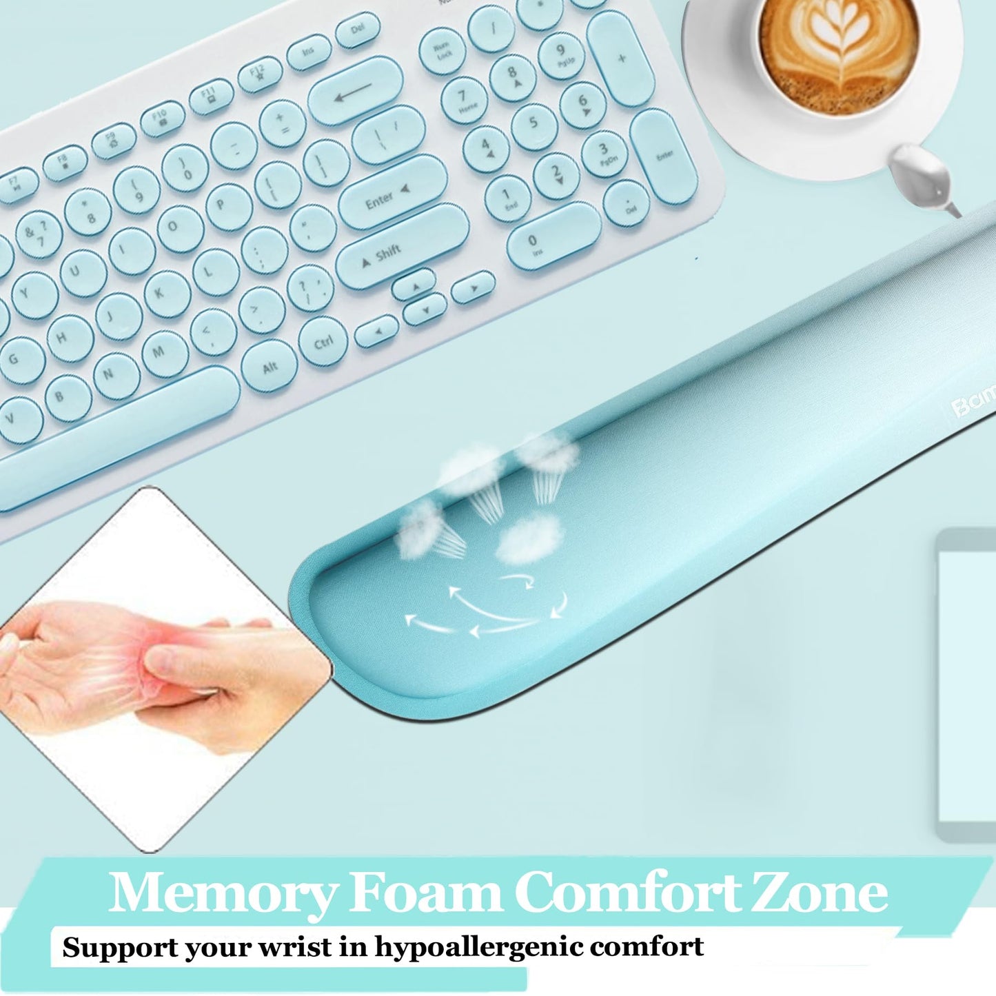 BamLue Upgrade Silky and Superfine Fabric Keyboard Wrist Rest, Gel Mouse Wrist Pillow Pad Set for Easy Typing & Pain Relief for Laptop, Office & Home
