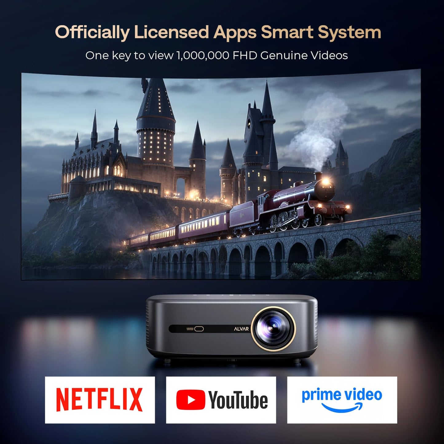 [1200 ANSI & Audio by dbx-tv] Alvar Projector with WiFi 6 and Bluetooth, 30W Speakers, Built in NetfIix App & DoIby Audio Outdoor Proyector, Auto