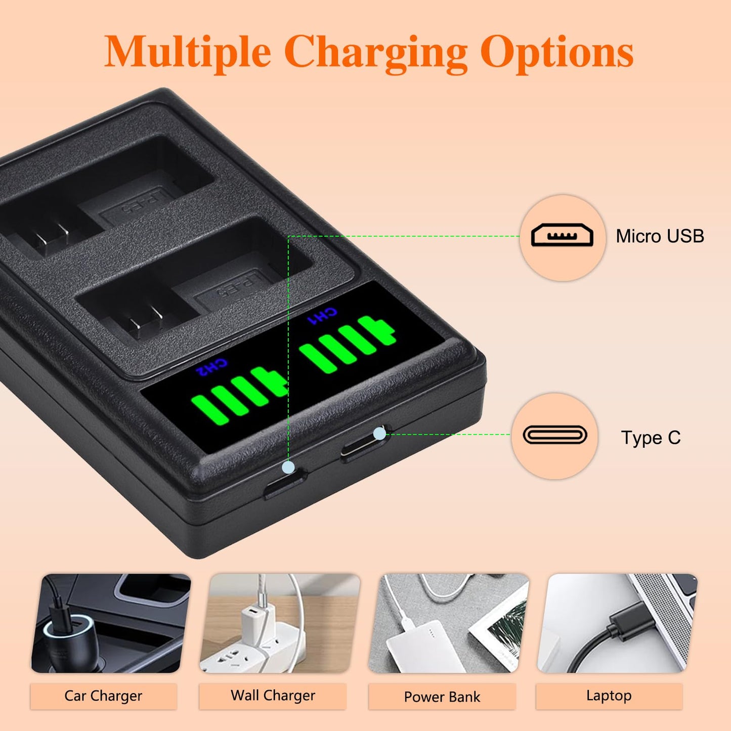 Pickle Power LP-E5 Battery 2 Pack and LED Dual Charger Compatible with Canon EOS Rebel XSi, Rebel T1i, Rebel XS, 1000D, 500D, 450D, Kiss X3, Kiss X2
