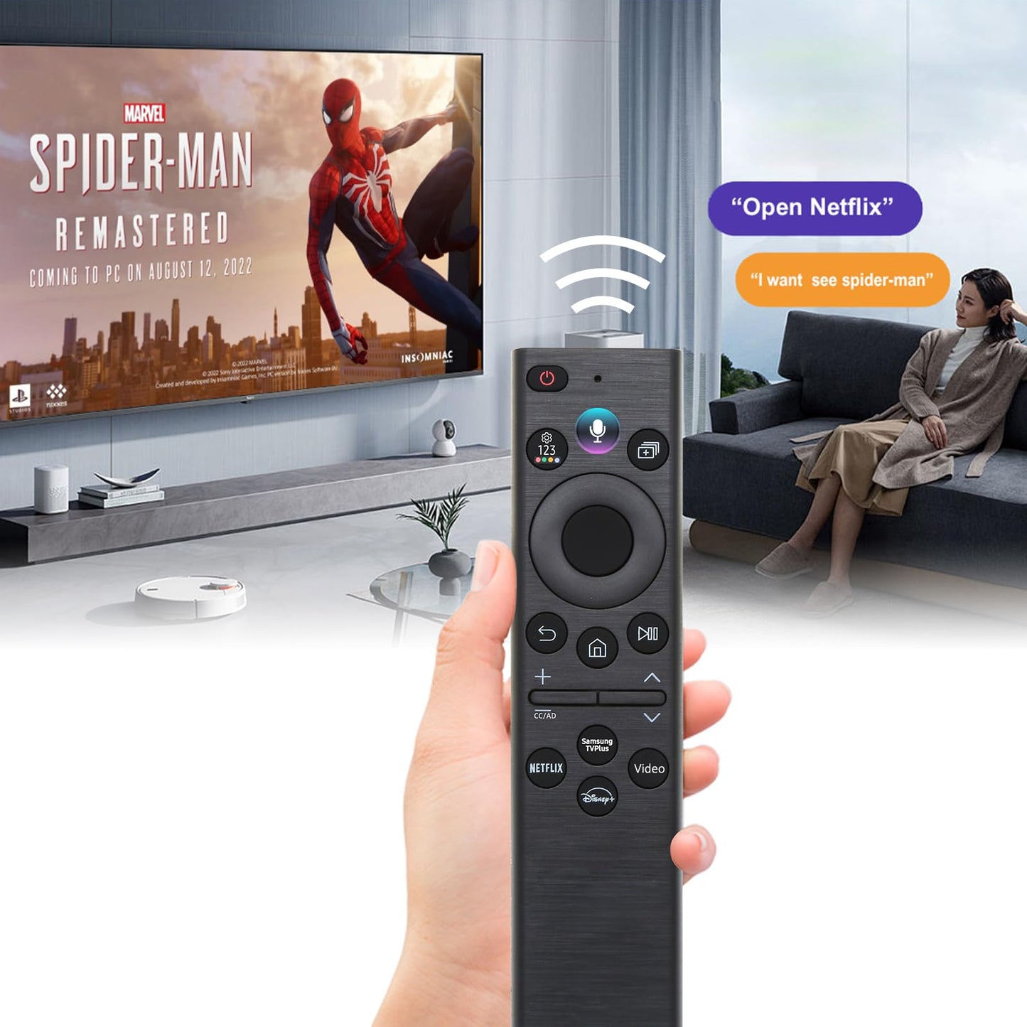 Replacement for Samsung TV Remote, for All 2018-2025 Samsung Remote Control for Smart TV with Voice Control.2-Year Warranty.(No Solarcell)