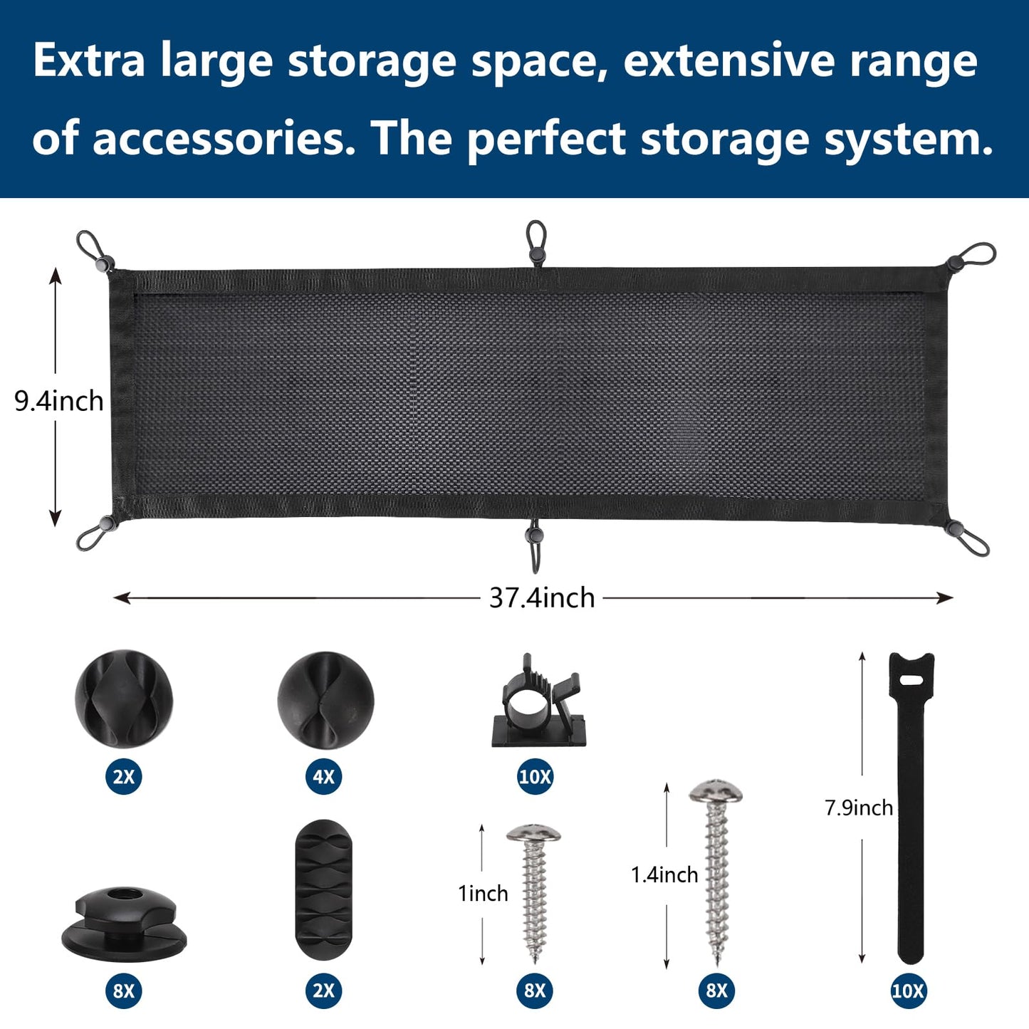 WurdeWindig Cable Management Net, Black Cable Manager Kit,Flexible Under Desk Mesh, Extra Large Capacity Cable Organization,Hide Cables for Desktop