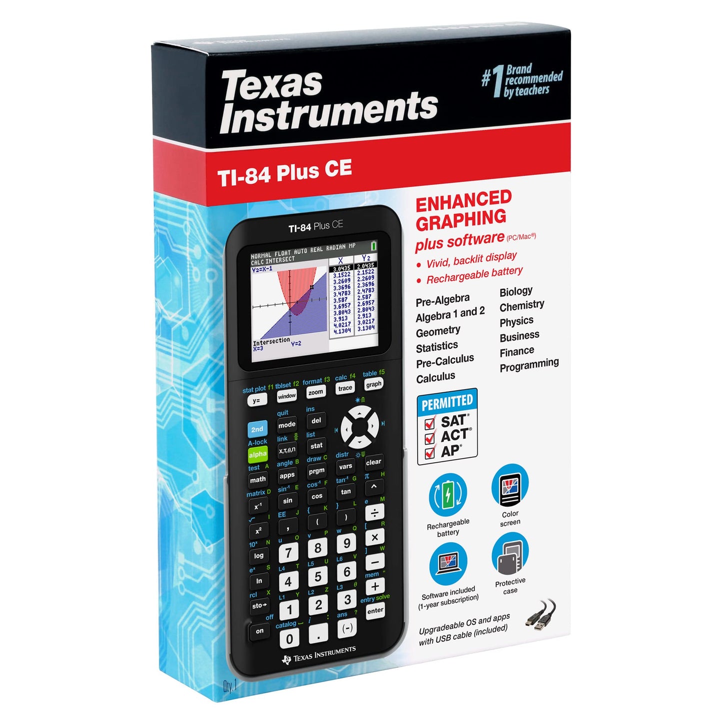Texas Instruments TI-84 Plus CE Graphing Calculator, Black | Color Screen, Built-in Apps, Included Software, Test-Permitted, for Math, Science