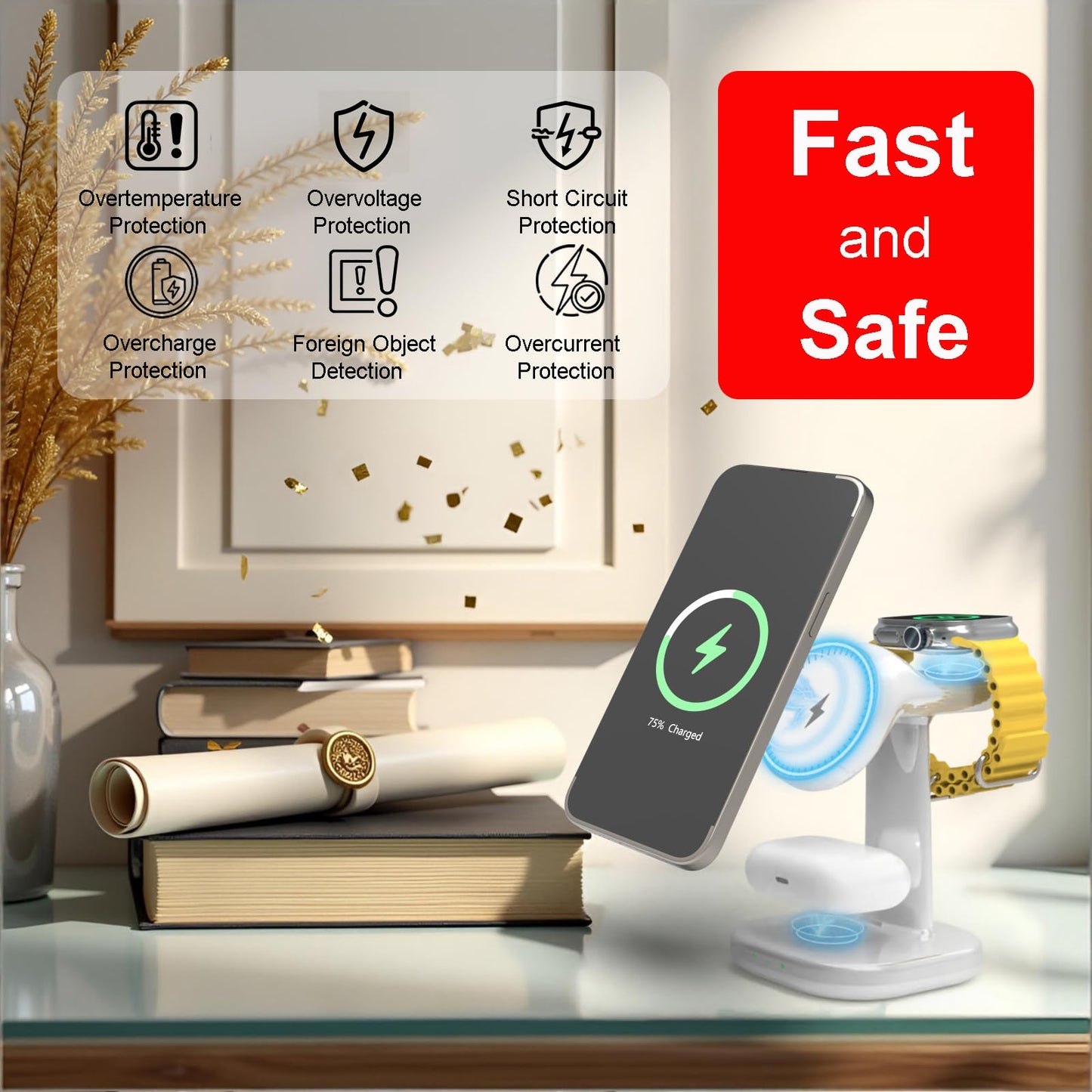 3 in 1 Wireless Charging Station for Magsafe Charger Stand,Magnetic Phone Charger for iPhone,for Apple Watch,for Airpods,for Magsafe Charging Station
