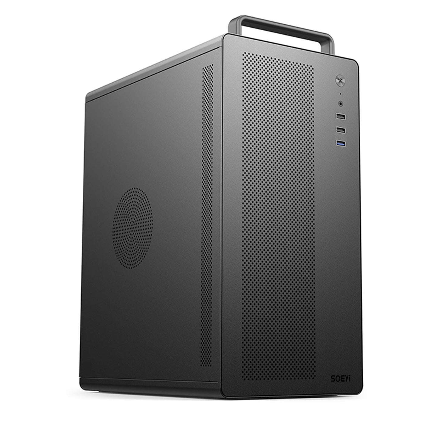 V281 Micro ATX/ITX Computer Case,Multifunctional Pc Case with Handle, Spcc Side Panel Business case, Support 300mm GPU 165mm CPU Cooler (Black)