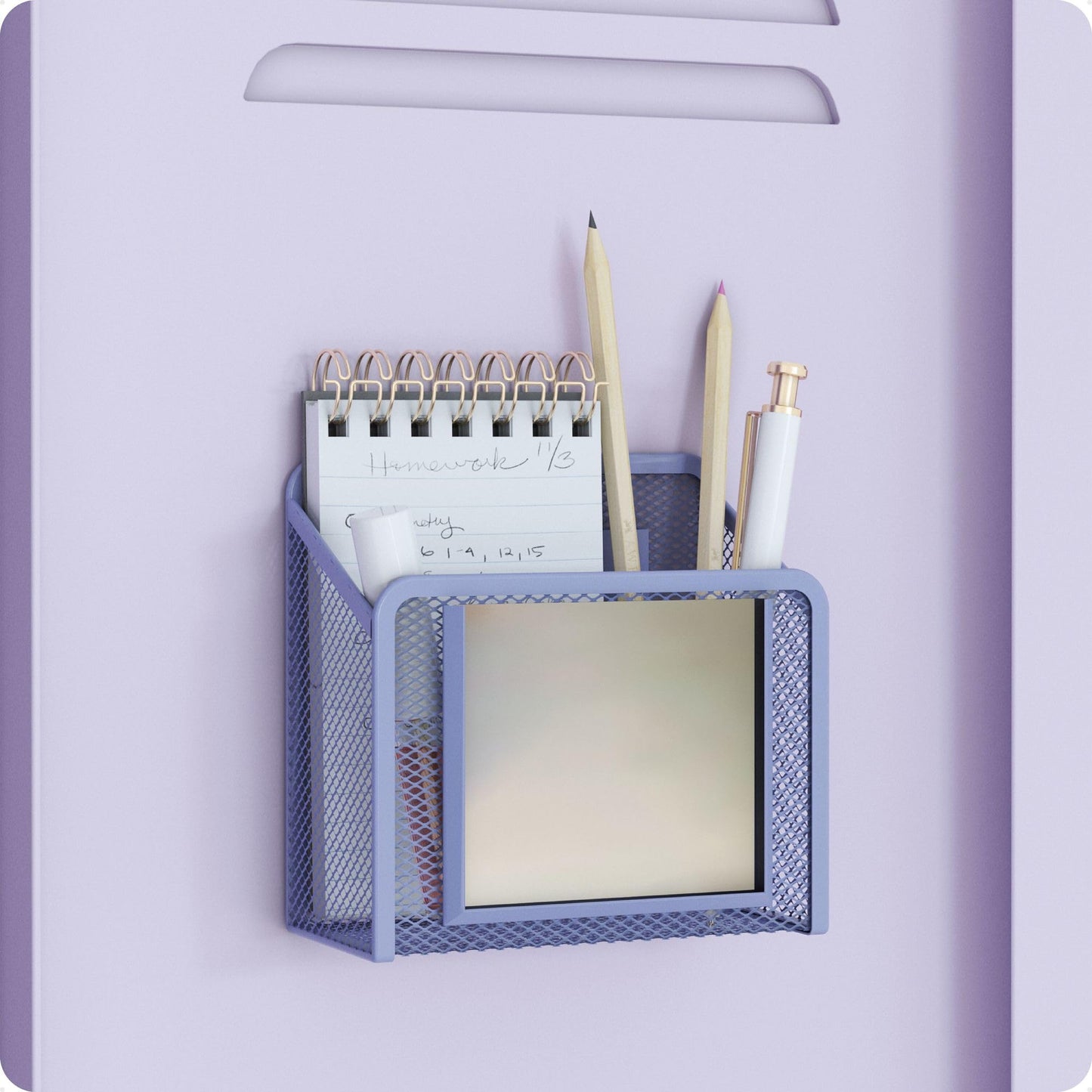 U Brands Lavender Purple Magnetic Locker Cup with Mirror, Locker Mirror with Pencil Holder, Magnetic Organizer for School Lockers, 5" x 2.4" x 4.75"