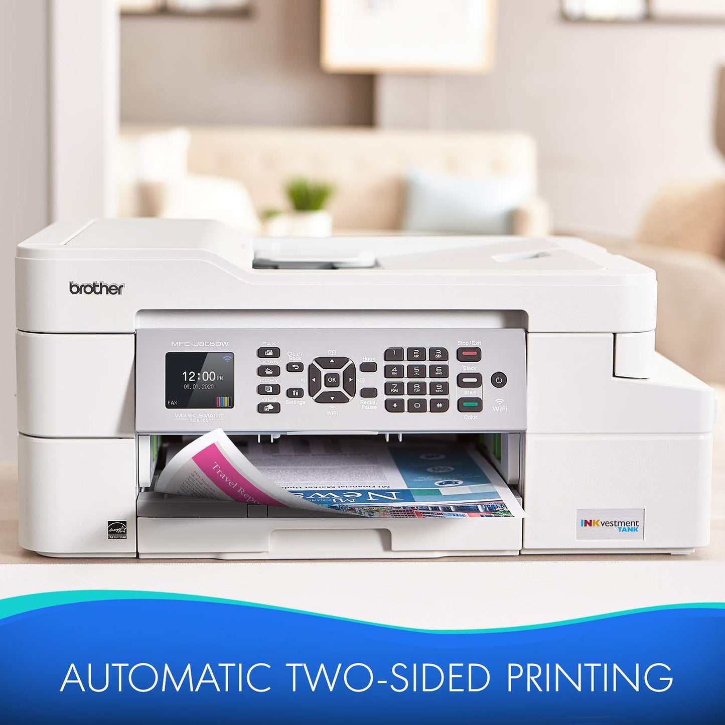Brother MFC-J805DW INKvestmentTank Color Inkjet All-in-One Printer with Mobile Device and Duplex Printing with Up To 1-Year of Ink In-box, White, one