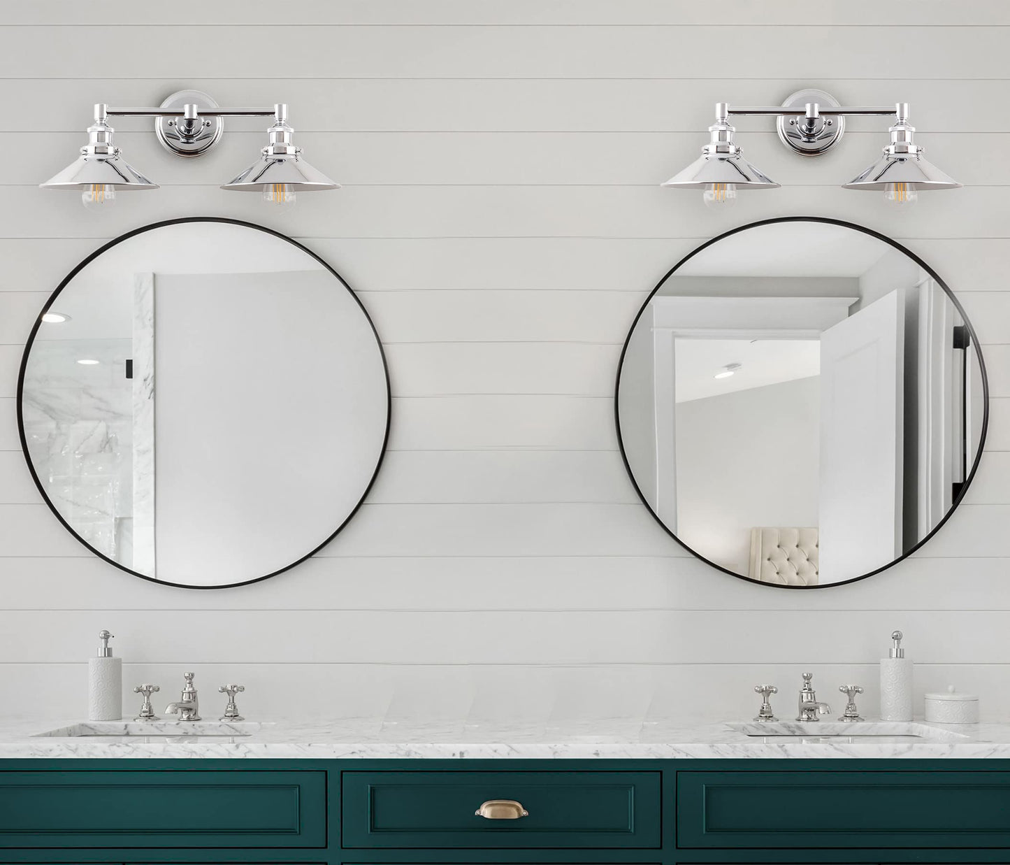 Linea di Liara Andante 2 Light Bathroom Vanity Light - Industrial Polished Chrome Fixtures Above Mirror, Farmhouse Lighting for Bathroom, Bulb