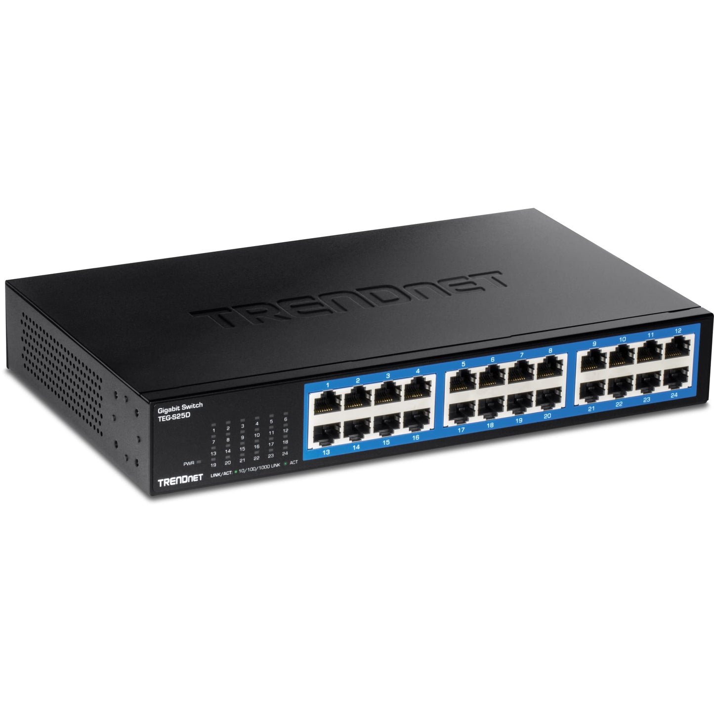 TRENDnet 24-Port Gigabit Desktop Switch, TEG-S25D, 24 x Gigabit RJ-45 Ports, 48Gbps Switching Capacity, Fanless Design, Metal Enclosure, Internal
