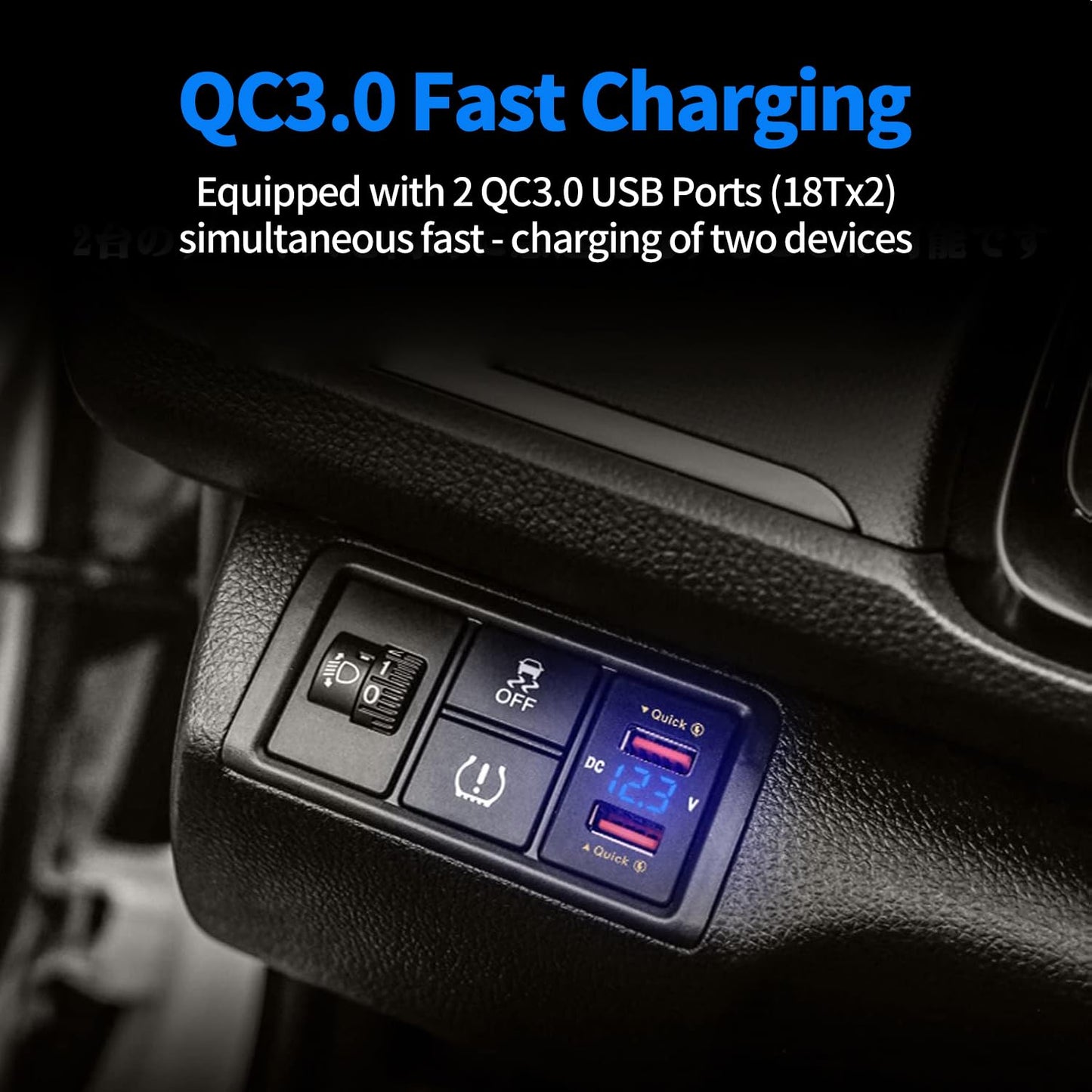 Levigo Car Charger USB QC3.0 Fast Charging Suitable for Honda Cars Power Socket with 2 Interfaces Switch Hole LED Voltage Meter Display Suitable