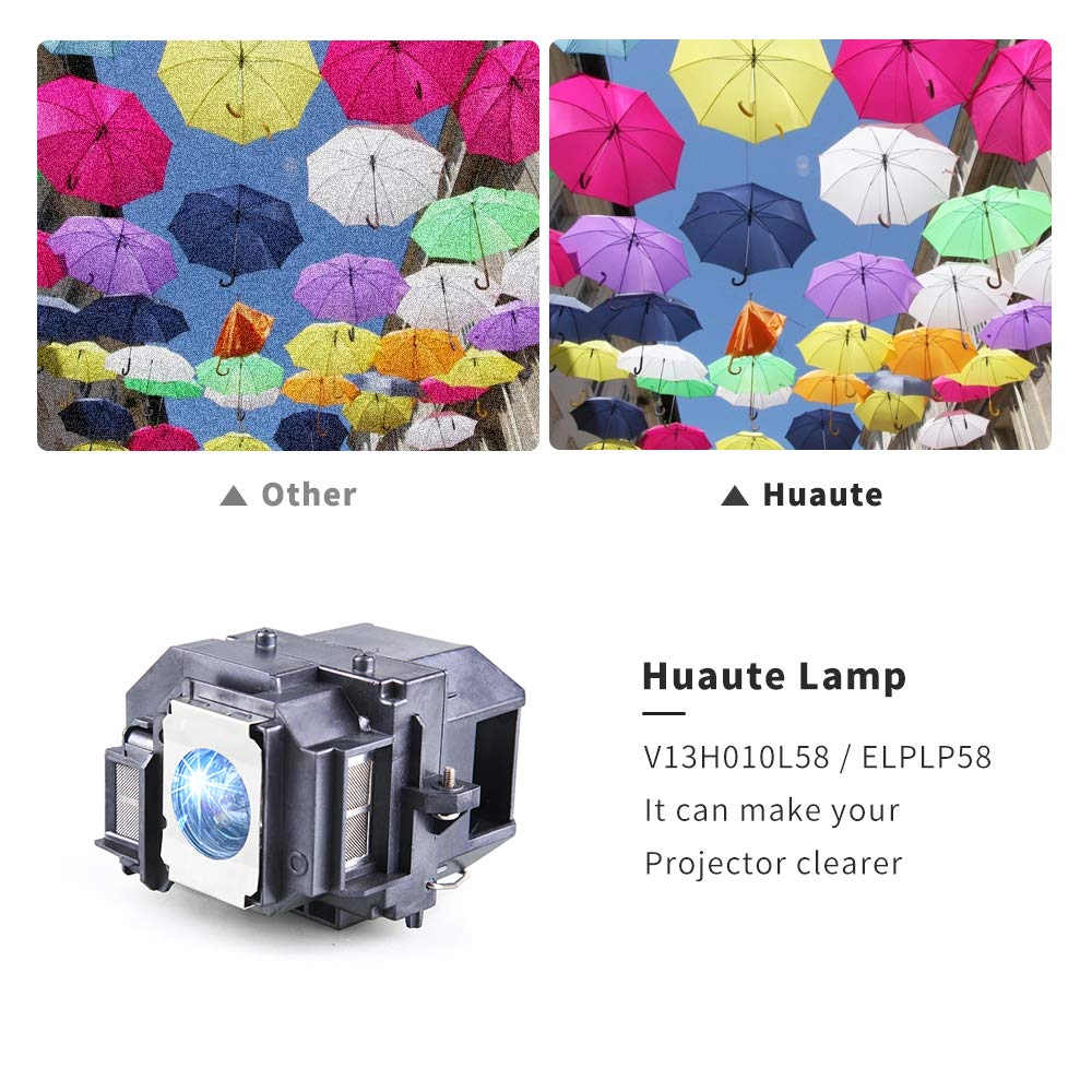 Huaute Projector Lamp with Housing for Epson ELPLP58, EX3200, EX5200, EX7200, PowerLite 1220, 1260, S9, X9, S10+, VS200, EB-S10, EB-S9, EB-S92 - LED