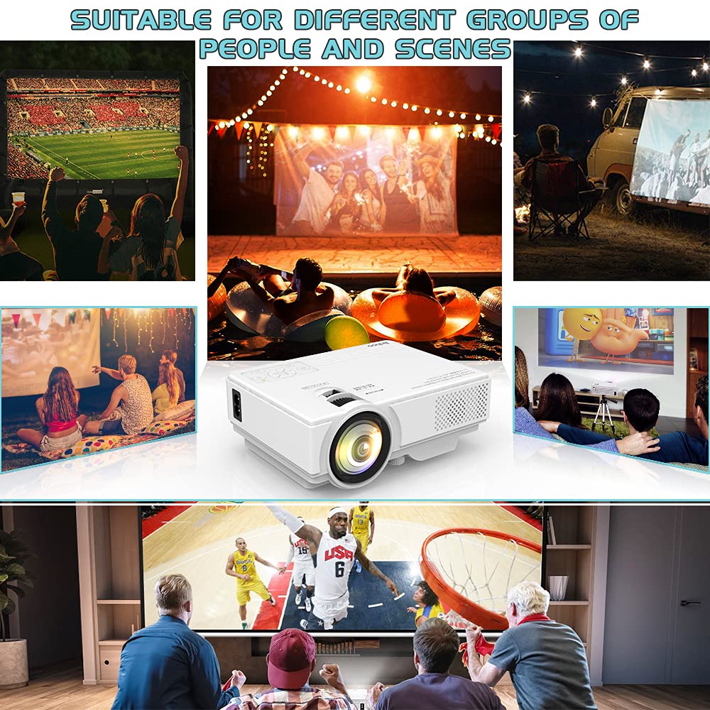 Mini Video Projector, 1080P Supported, Portable Outdoor Movie Projector, 176" Display Compatible with TV Stick, HDMI, USB, VGA, AV for Home