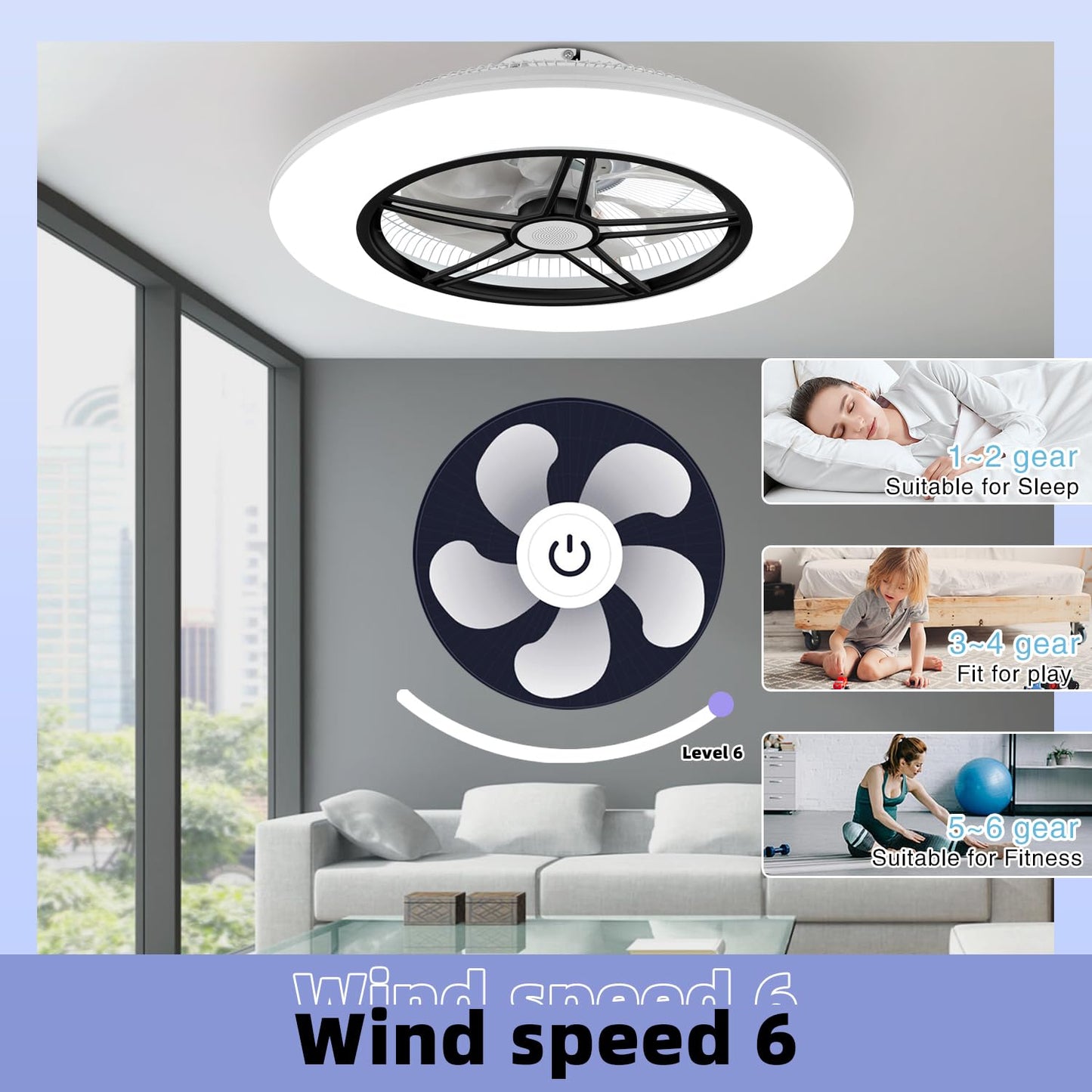 BAYSQUIRREL Alexa WiFi Low Profile Ceiling Fan with Light Flush Mount Enclosed Ceiling Fan LED Dimmable Bladeless Ceiling Fans with Google