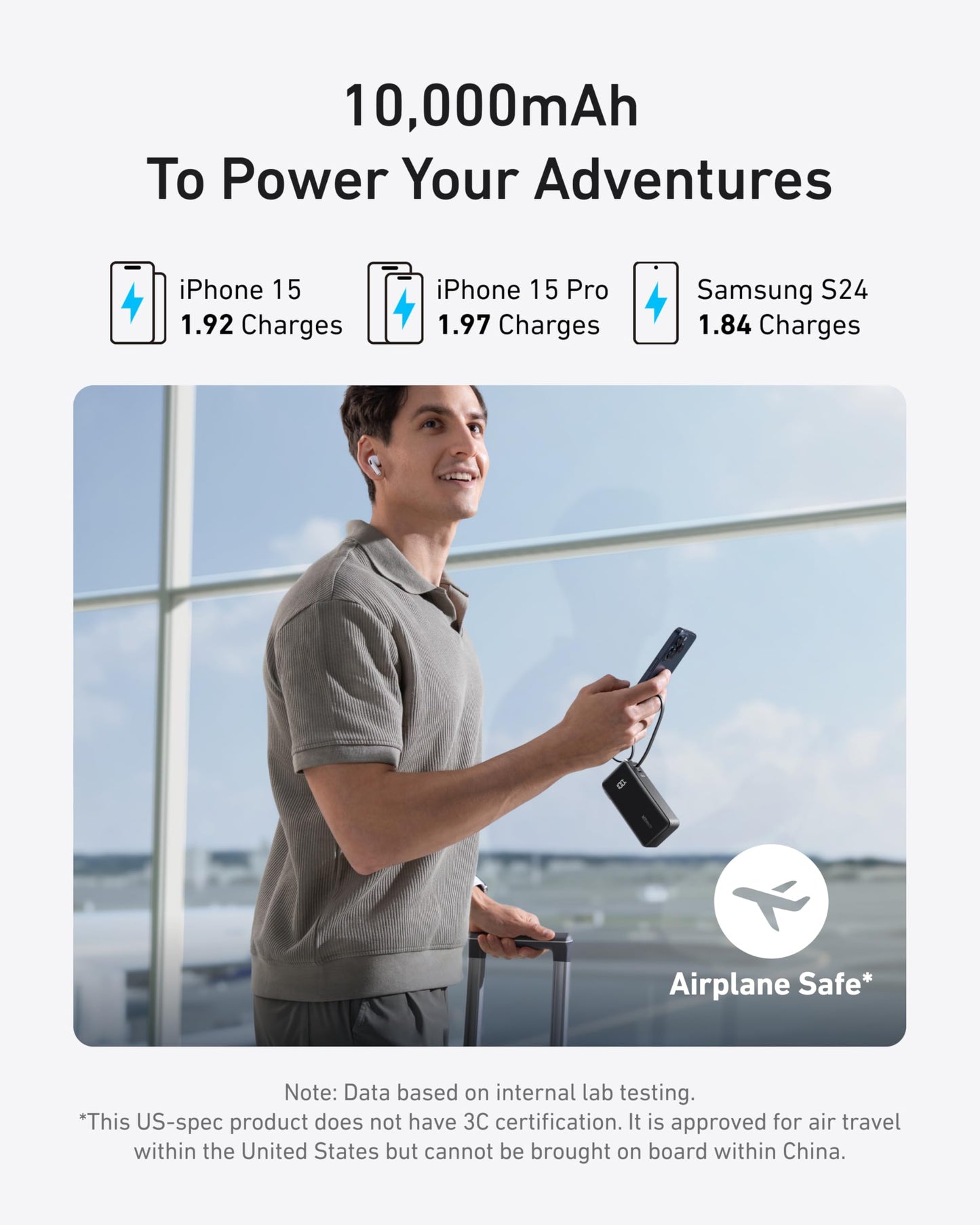Anker Nano 3-in-1 Portable iPhone Charger, 10,000mAh Power Bank with Built-in USB-C Cable and Foldable Wall Plug, 30W Max Battery Pack, Travel