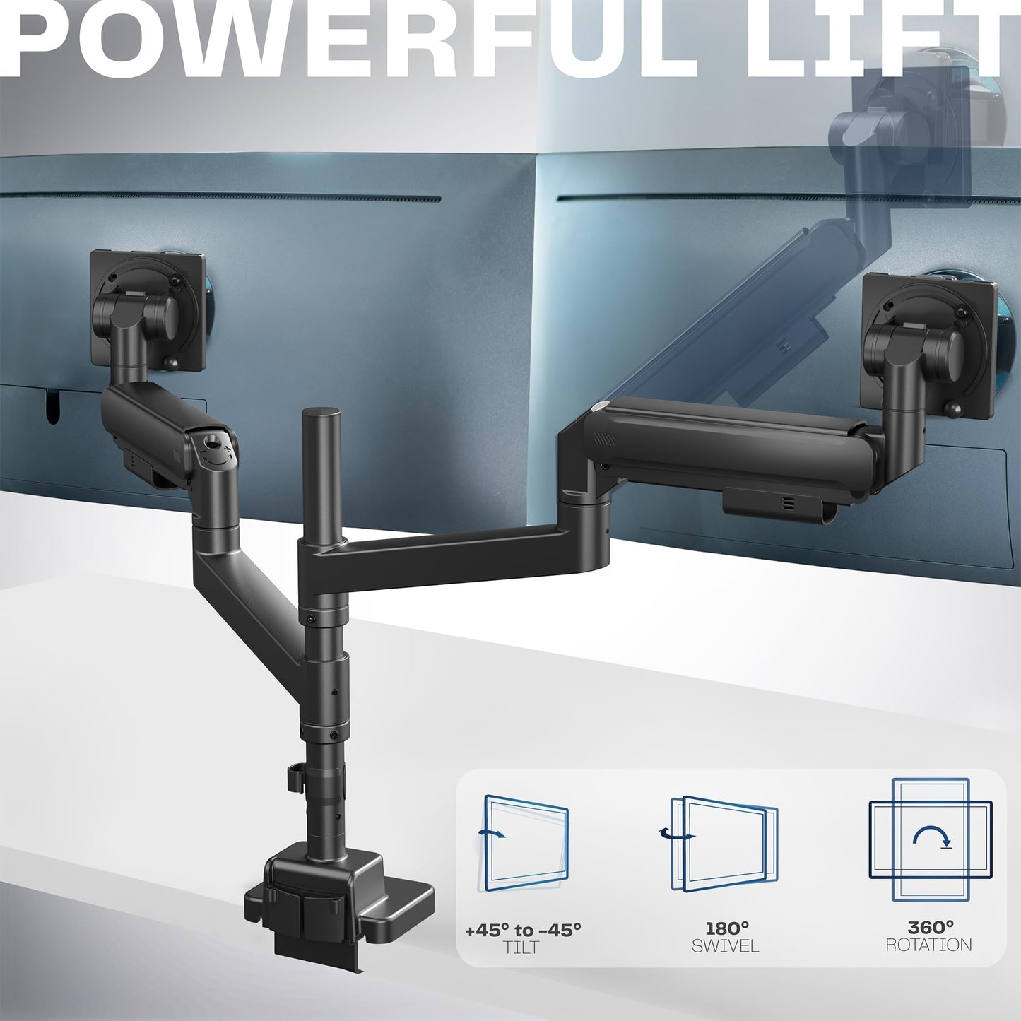 VIVO Dual Ultrawide Monitor Arms with Pole, 57 inch Screens up to 59.4 lbs, Desk Mount TV and Monitor Stand Designed for Samsung Odyssey Ark, Neo G9