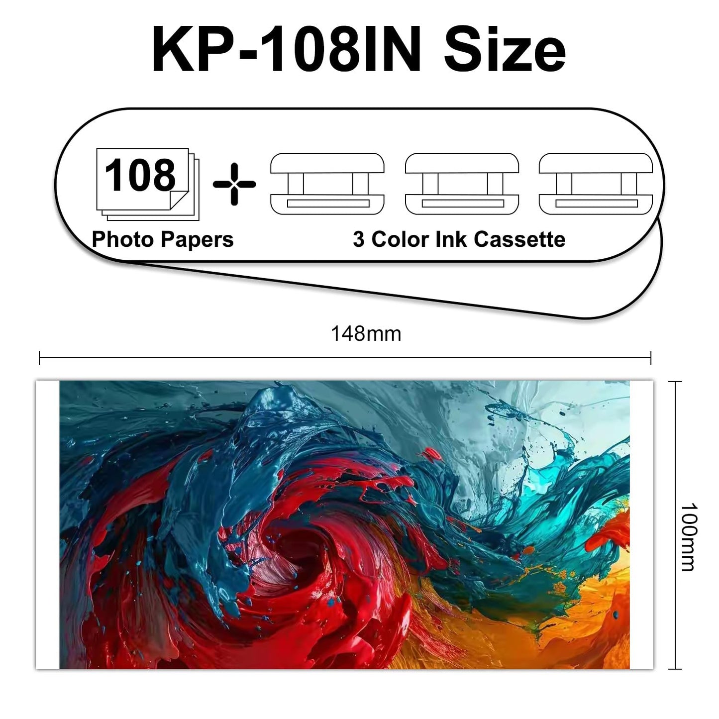 Compatible with Canon Selphy CP910/CP820/CP1200/CP1300/CP1500 Photo Printer?KP108/RP108 - Cartridge Refill & Photo Paper Set,Dye Sublimation,Vibrant