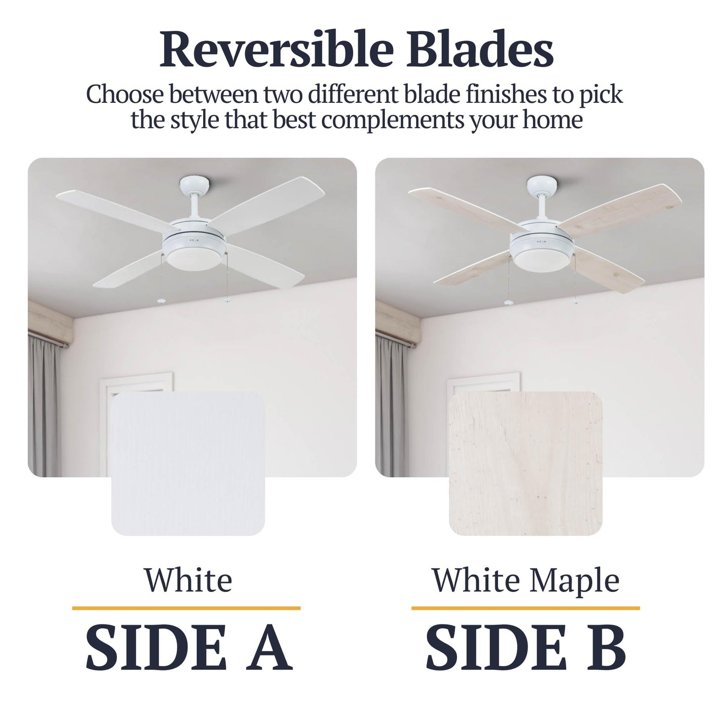 Prominence Home Kailani, 52 Inch Contemporary Indoor LED Ceiling Fan with Light, Pull Chain, Three Mounting Options, Dual Finish Blades, Reversible