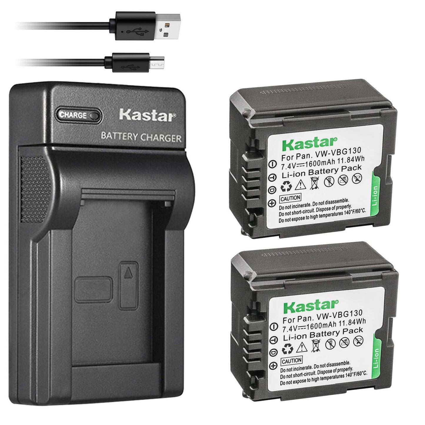 Kastar 2 Battery & Slim USB Charger Replacement for Panasonic VW-VBG070, VW-VBG130, VWVBG260 and SDR-H40, SDR-H80 Series, HDC-HS700, TM700, HS300