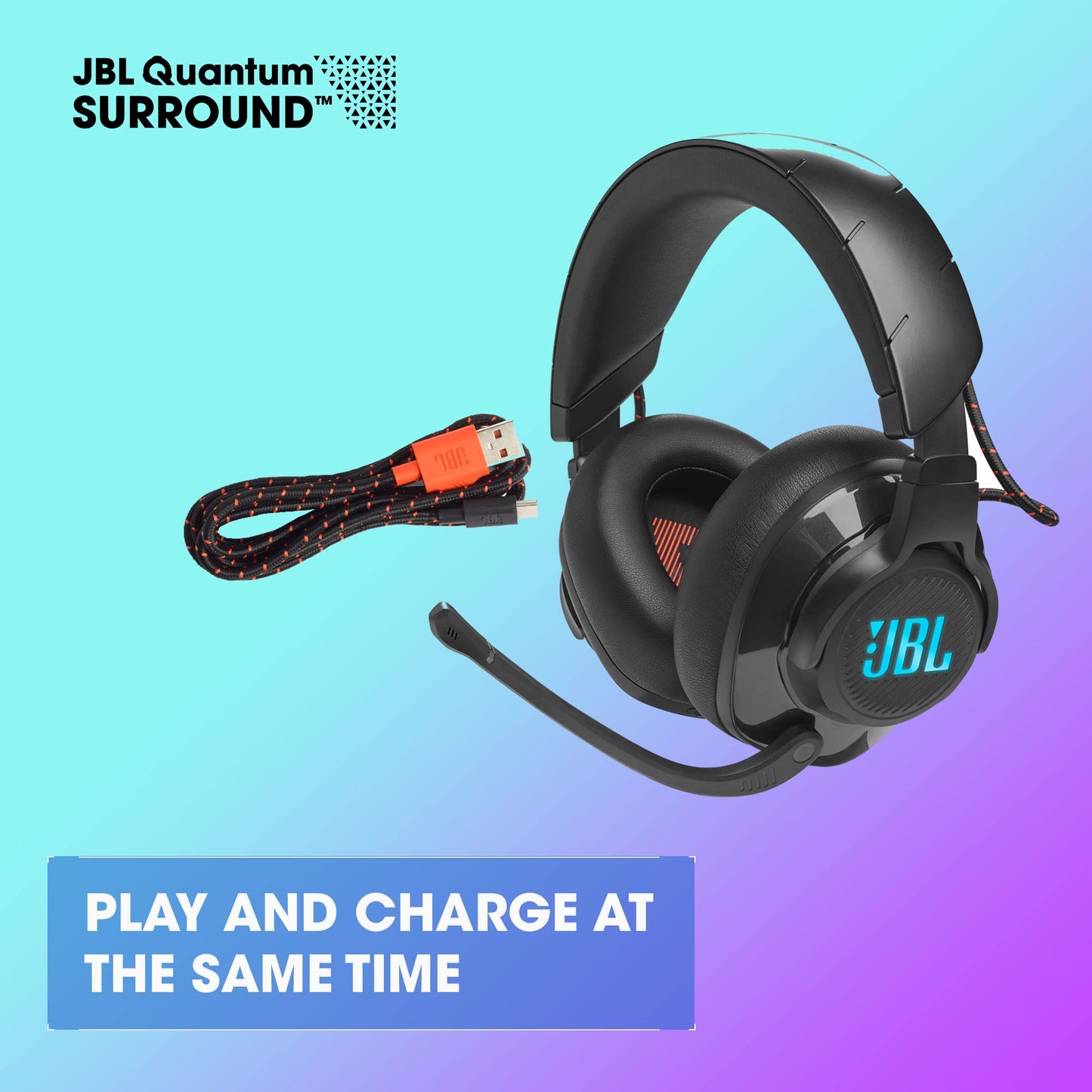 JBL Quantum 610 - Wireless Over-Ear Gaming Headset, JBL QuantumSURROUND, 2.4GHz Wireless, up to 40 Hours of Battery Life, Game-Chat dial, flip-up Boom