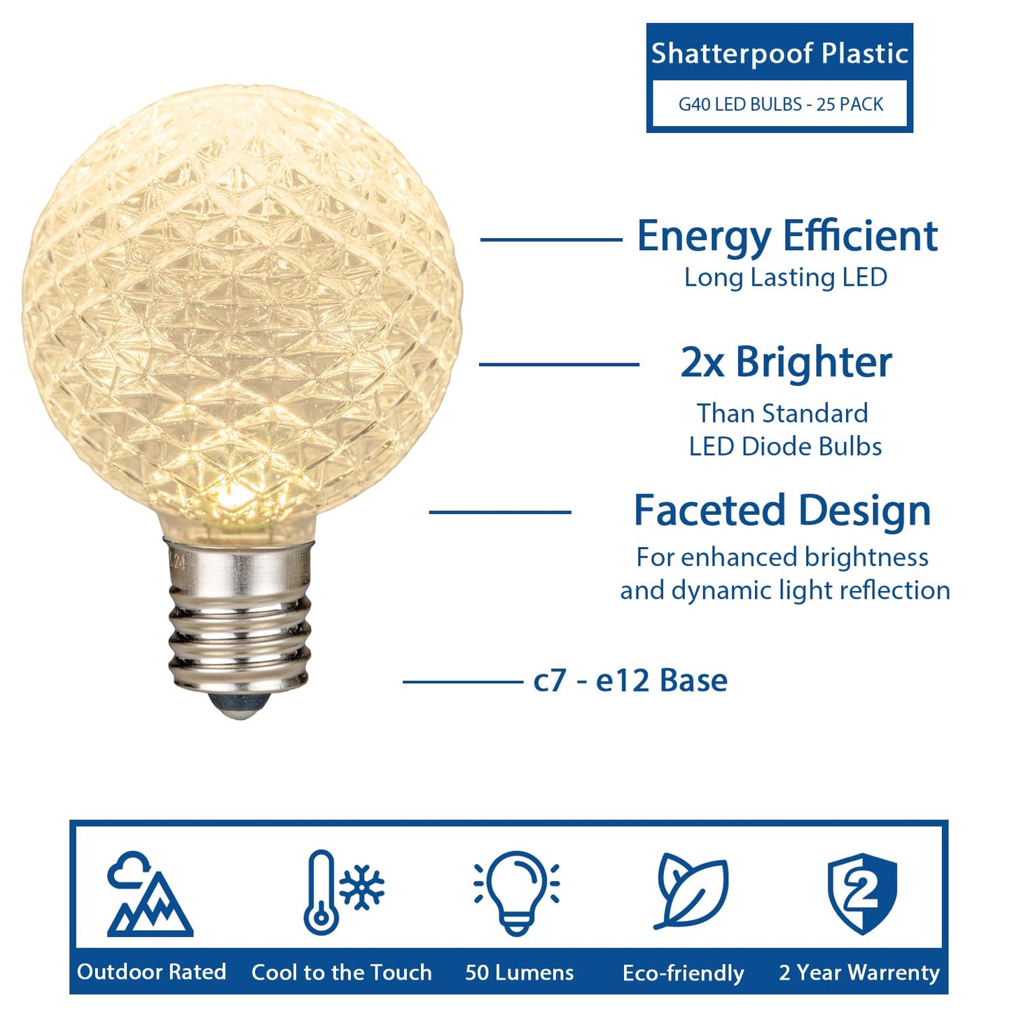 Novelty Lights 25 Pack G40 LED Replacement Bulbs, Dimmable E12 LED Bulb