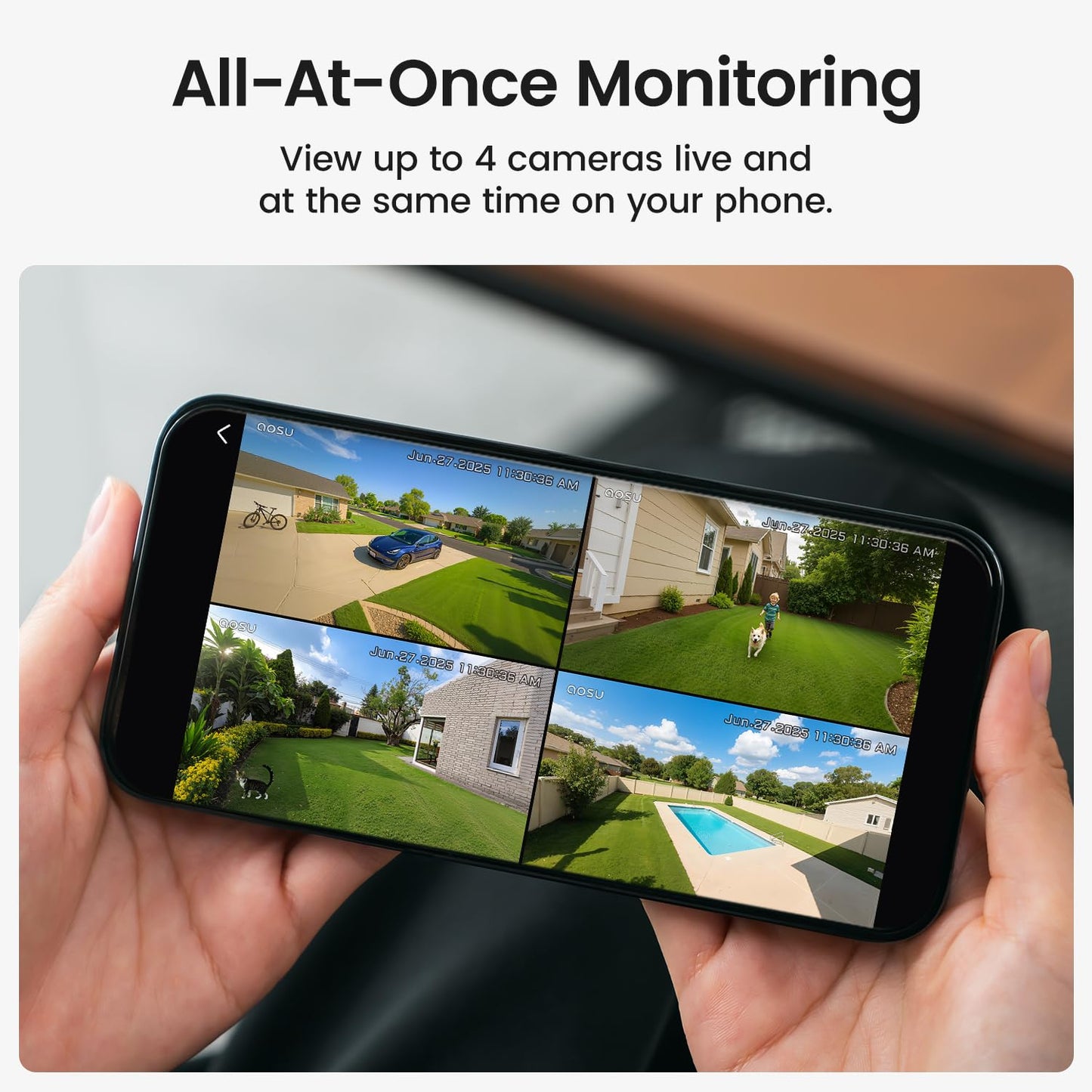 aosu Solar Security Cameras Wireless Outdoor, 2Mins DIY Installation, No Subscription Required Cameras for Home Security System, Local Storage, 2K