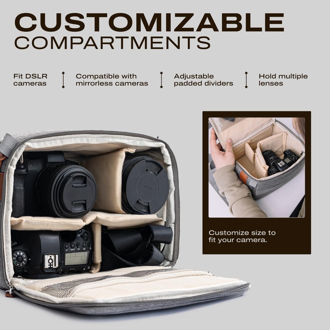 C Coiro Camera Bag for Digital DSLR SLR, Protection, Waterproof Mirrorless Small Camera Bag, Camera Lens Case, Travel Organizer Camera Insert