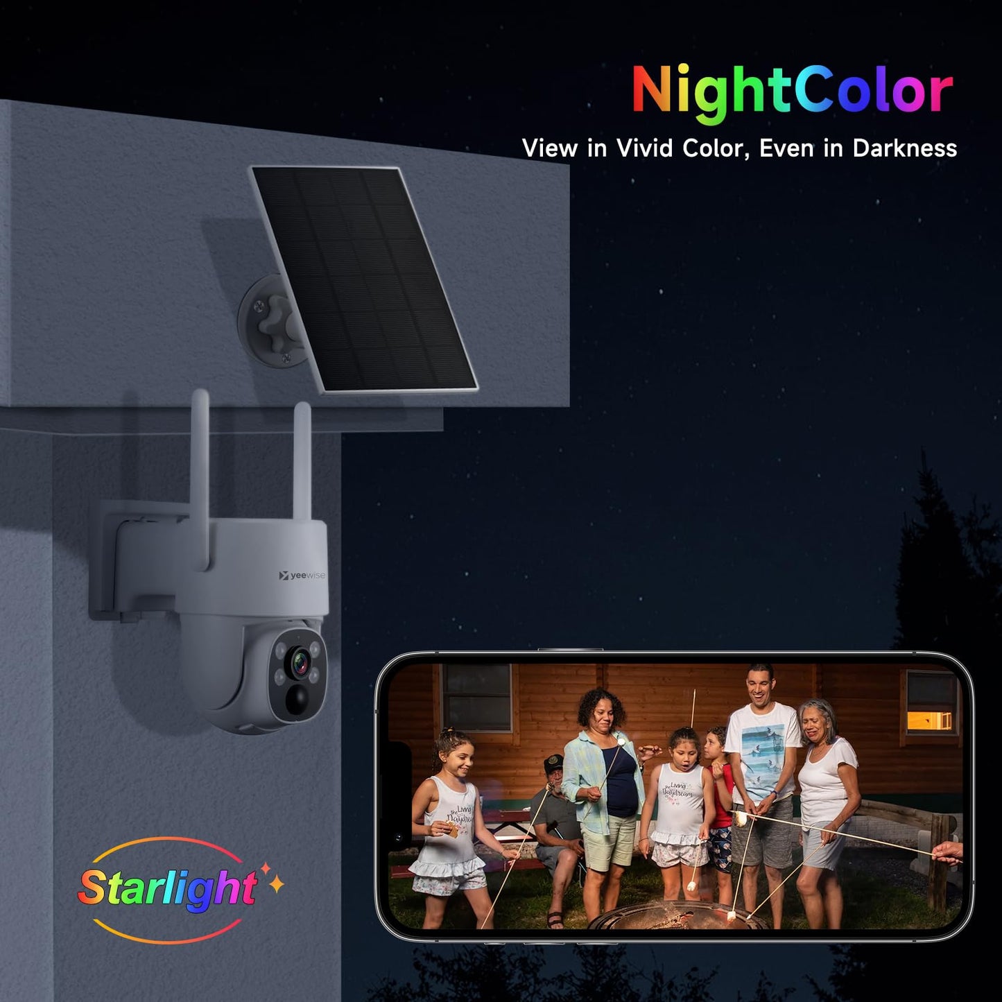yeewise 2K NightColor Solar Security Camera, Wireless Pan & Tilt Battery Camera with Auto Tracking, Dual-Band Wi-Fi 6, Smart PIR Motion Detection