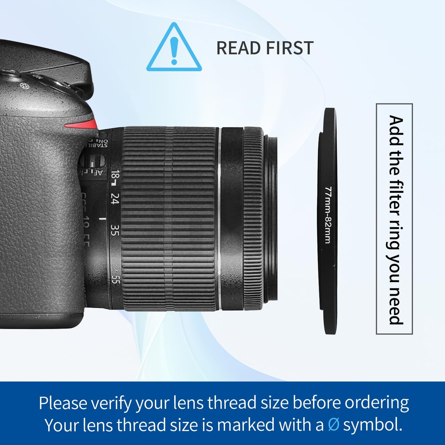 77-82mm Step-Up Ring Adapter, 77mm to 82mm Step Up Filter Ring for 77mm Lens Mount 82mm for DSLR Lenses and ND UV CPL IR Filters ?77-82mm?