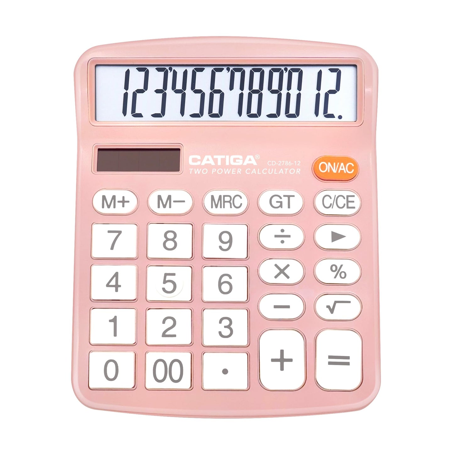 CATIGA 12 Digits Desktop Calculator with Large LCD Display and Sensitive Button, Dual Solar Power and Battery, Standard Function for Office, Home
