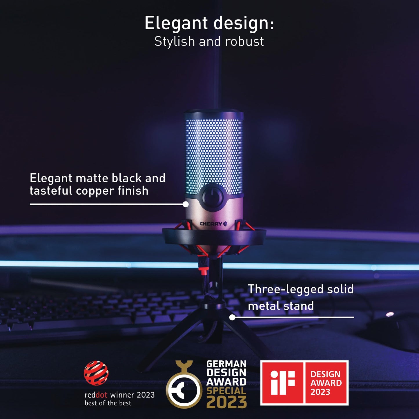 Cherry UM 9.0 PRO RGB, USB Microphone with RGB Lighting, for Gaming, Streaming, Podcast, ASMR, 4 Polar Patterns, Compatible with PC/Mac/PS4/PS5