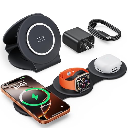 HICOBER 3 in 1 Charging Station for Multiple Apple Devices, Compatible with iPhone 17/16/15/14/13, Apple Watch & AirPods, Foldable Fast Wireless
