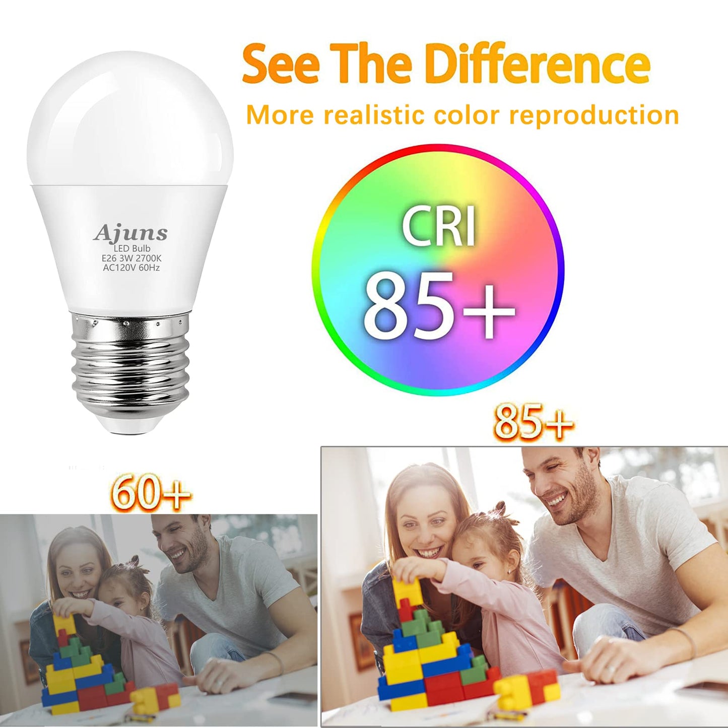 Ajuns LED 3W 25 Watt Light Bulbs Equivalent, 120V Ceiling Fan Light Table Lamp Bulb Warm White 2700K LED Energy Saving Light E26 Base, Suitable