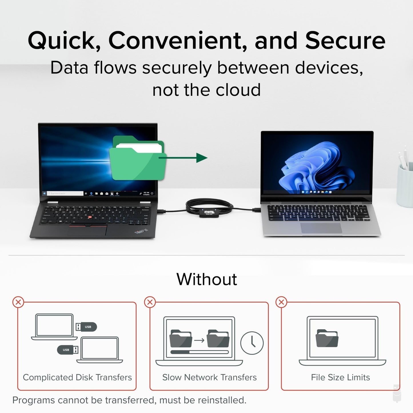 Plugable USB Transfer Cable, Unlimited Use, Transfer Data Between 2 Windows PC's, Compatible with Windows 11, 10, 7, XP, Bravura Easy Computer Sync