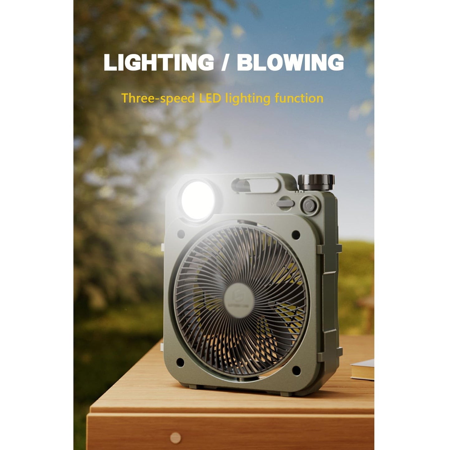 YUHANG 8000/16000mAh Camping Fan,Infinitely Variable Speed With LED Light,Power Indicator,Personal USB Desktop Fan For Camping,Fishing,Power