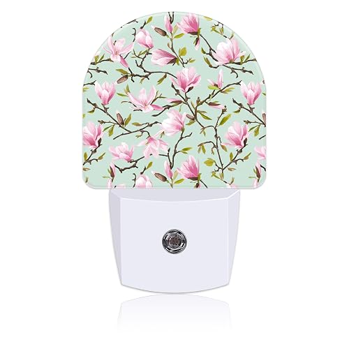 Uiaoiais Plug in Night Lights Magnolia Flowers and Leaves Nightlight Plug Into Wall Dusk to Dawn Sensor LED Night Light for Kid Girls Boys Room Decor