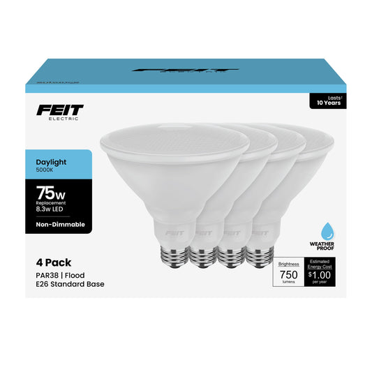 Feit Electric PAR38 LED Light Bulbs, 75W Equivalent, 5000k Daylight, 750 Lumens, E26 Base, Flood Light for Landscape & Track Lighting, 11,000-Hour