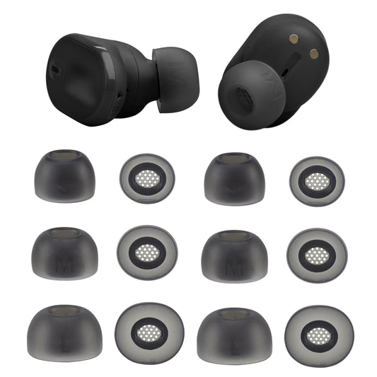 XMTYAN Replacement Ear Tips Compatible with JBL Tune Buds 2, Soft Silicone Eartips with Portable Storage Box (6, Black, S/M/L)