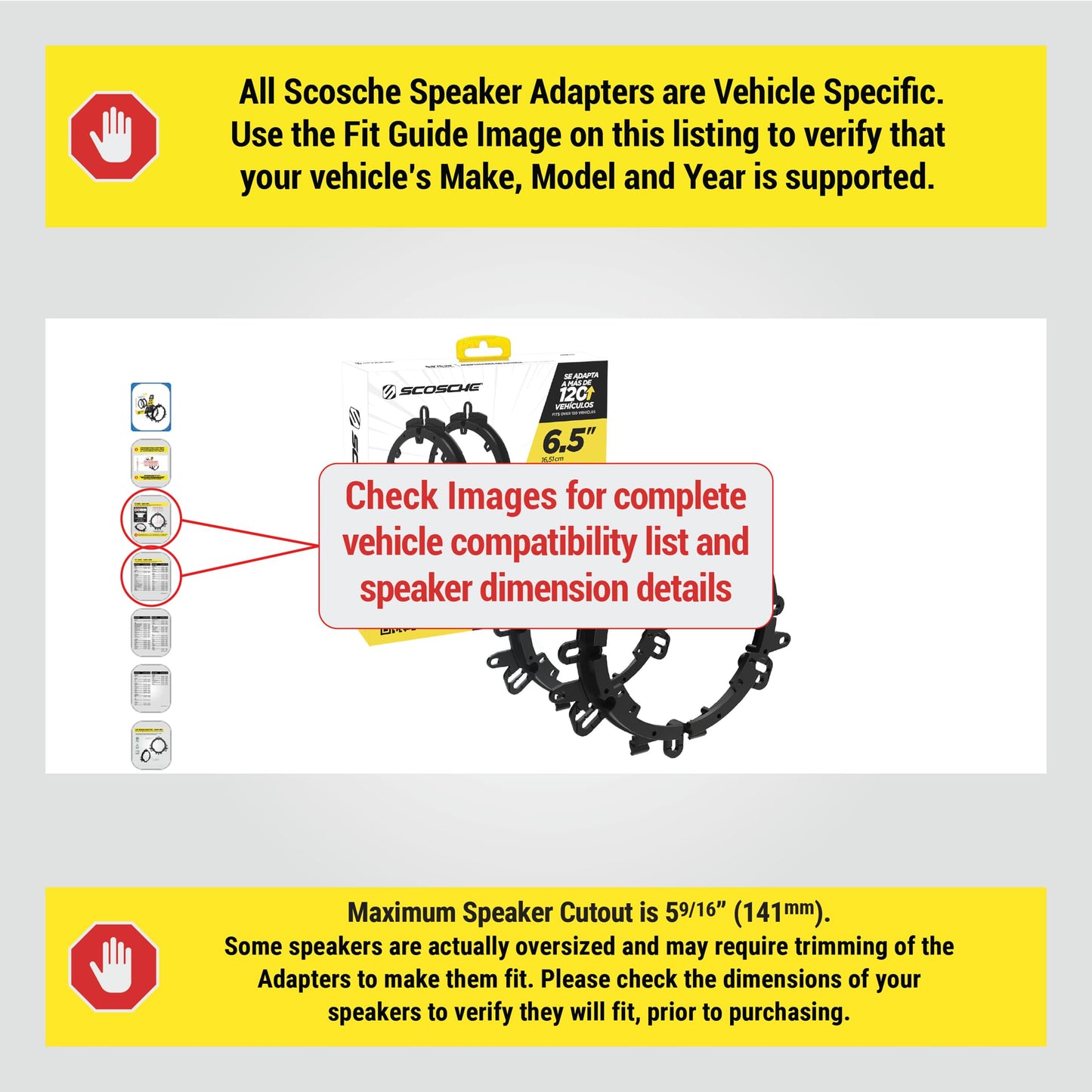 Scosche SAU65-MX3 6.5”-6.75” Speaker Adapters Compatible with Select 1995-2021 Vehicles - 6 1/2" to 6 3/4" Adapter Spacer for Car Door Speakers - Sold